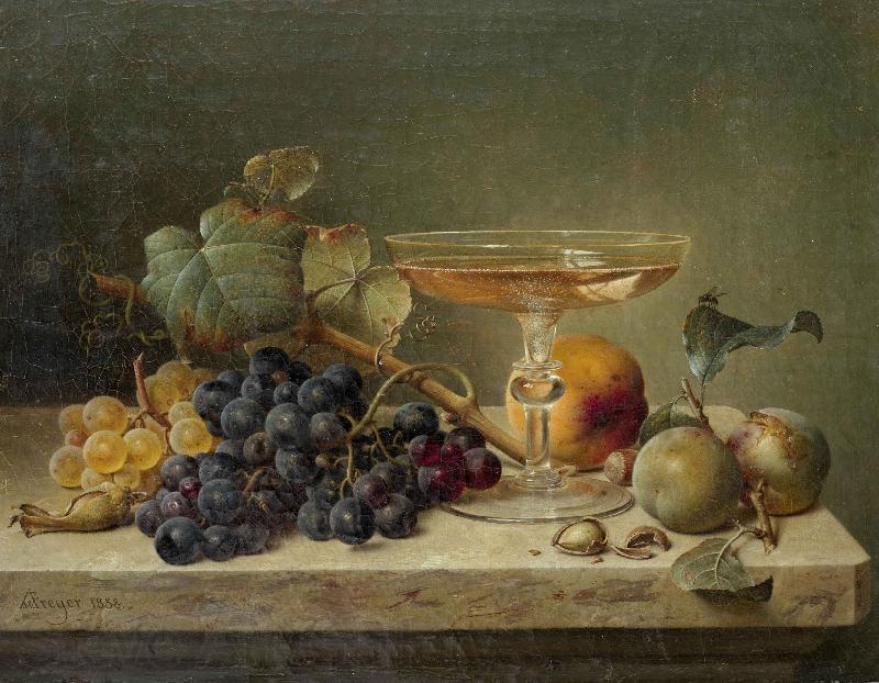 Johann Wilhelm Preyer nuts and a glass on a marble ledge Spain oil painting art